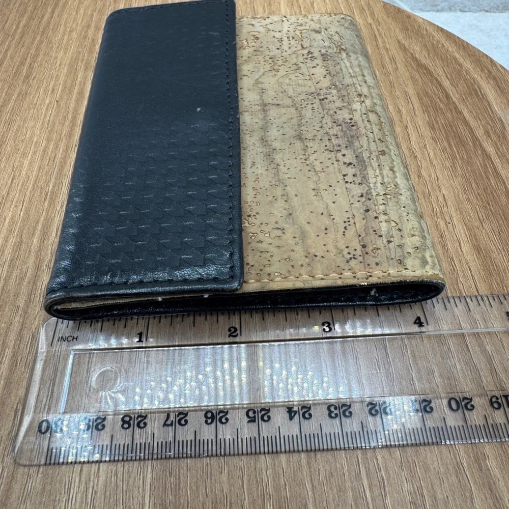 Leather Cork Trifold Wallet OS Black Tan Boho‎ Natural Eco Friendly 5x4